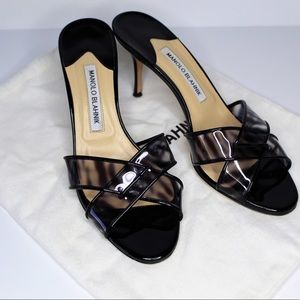Sold Manolo Blahnik Crisscross Black Patent Heels